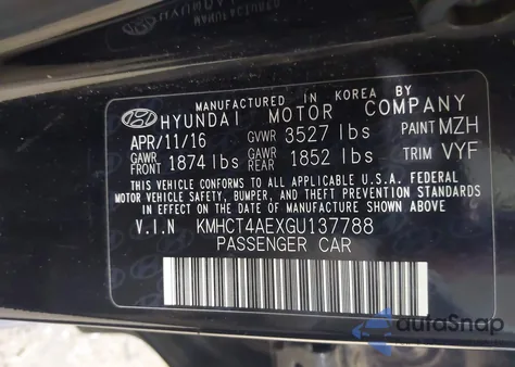 2016 Hyundai Accent Se из США, поврежденный, VIN KMHCT4AEXGU137788